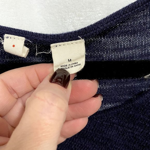 Anthro Moth Navy Blue Crossover Lightweight Crochet Trimmed Sweater Size M - Picture 5 of 9